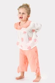 Kız Çocuk Uzun Kollu Müslin Kumaş Çiçek Baskılı Müslin Alt Üst Bebek Takımı - 3