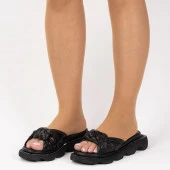 Kadın Hakiki Deri  Kalın Tabanlı Örgü Detaylı Günlük Terlik thumbnail 2