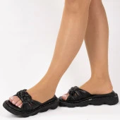 Kadın Hakiki Deri  Kalın Tabanlı Örgü Detaylı Günlük Terlik thumbnail 3