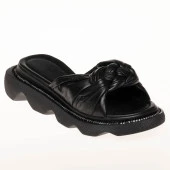 Kadın Hakiki Deri  Kalın Tabanlı Örgü Detaylı Günlük Terlik thumbnail 5