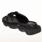 Kadın Hakiki Deri  Kalın Tabanlı Örgü Detaylı Günlük Terlik thumbnail 6