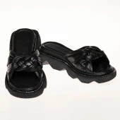 Kadın Hakiki Deri  Kalın Tabanlı Örgü Detaylı Günlük Terlik thumbnail 7