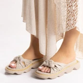 Kadın Hakiki Deri  Kalın Tabanlı Örgü Detaylı Günlük Terlik thumbnail 9