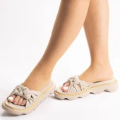 Kadın Hakiki Deri  Kalın Tabanlı Örgü Detaylı Günlük Terlik thumbnail 10