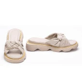 Kadın Hakiki Deri  Kalın Tabanlı Örgü Detaylı Günlük Terlik thumbnail 11