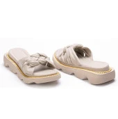 Kadın Hakiki Deri  Kalın Tabanlı Örgü Detaylı Günlük Terlik thumbnail 12