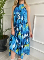 Kadın Desenli Elbise Mavi thumbnail 3