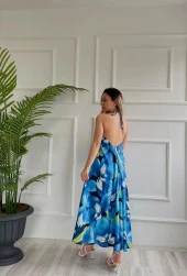 Kadın Desenli Elbise Mavi thumbnail 4