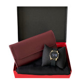 Anneler Günü Bordo Cüzdan Siyah Penye Şal Dijital Kol Saati - 1