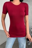 Rahat Ve Şık Kısa Kollu Bisiklet Yaka Likralı Viskon Penye Body Bordo - 3
