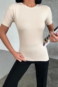 Rahat Ve Şık Kısa Kollu Bisiklet Yaka Likralı Viskon Penye Body Bej - 3