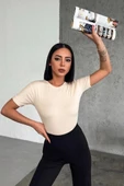 Rahat Ve Şık Kısa Kollu Bisiklet Yaka Likralı Viskon Penye Body Bej - 2