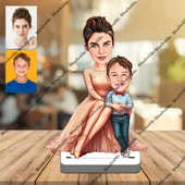Anne Erkek Çoçuk 3D Ahşap Biblo,Sevgiliye Hediye,Doğum Günü Hed - 1