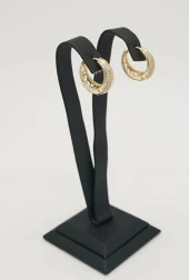 Zirkon Taşlı Halka Gold Renk Çelik Küpe - 1