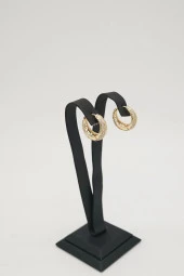 Zirkon Taşlı Halka Gold Renk Çelik Küpe - 2