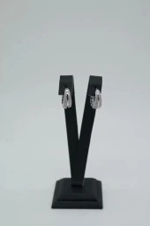 Zirkon Taşlı Halka Gümüş Renk Çelik Küpe - 2