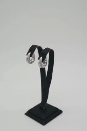 Zirkon Taşlı Halka Gümüş Renk Çelik Küpe - 3