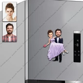 Gelin Damat Tasarımlı Buzdolabı Magneti/Resim Gönder Magnet Olsun - 1