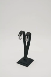 Zirkon Taşlı Kare Gümüş Renk Çelik Küpe - 3