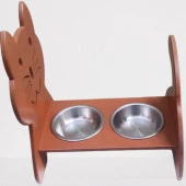 Hobi ERC 90373 MODEL Kedi Mama Ve Su Kabı Seti MDF Ceviz Renk Paslanmaz Tabak - 7