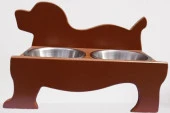 Hobi ERC MODEL 90374 KÖPEK Mama Ve Su Kabı Seti MDF Ceviz Renk Paslanmaz Tabak - 4