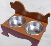 Hobi ERC MODEL 90374 KÖPEK Mama Ve Su Kabı Seti MDF Ceviz Renk Paslanmaz Tabak - 5