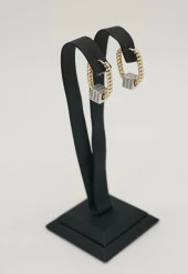 Zirkon Taşlı Halat ve Zar Çelik Küpe - 1