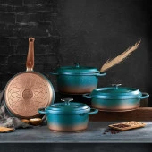 Oms 3049 Ocaliptüs 7 Parça Granit Döküm Tencere Takımı Mentol thumbnail 1