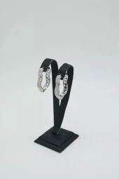 Zirkon Taşlı Desenli Halka Çelik Küpe - 3