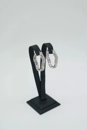 Zirkon Taşlı Desenli Halka Çelik Küpe - 4