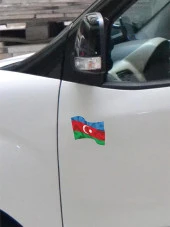 Azerbaycan Dalgalı Bayrak Etiket 10 x 9 cm - 4