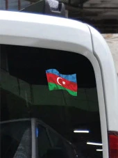 Azerbaycan Dalgalı Bayrak Etiket 10 x 9 cm - 5
