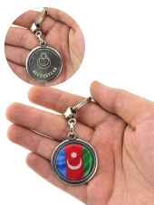 Azerbaycan Bayrak Yuvarlak Damla Anahtarlık - 1