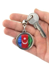 Azerbaycan Bayrak Yuvarlak Damla Anahtarlık - 2