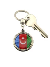 Azerbaycan Bayrak Yuvarlak Damla Anahtarlık - 3