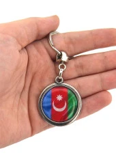 Azerbaycan Bayrak Yuvarlak Damla Anahtarlık - 5