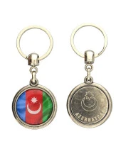Azerbaycan Bayrak Yuvarlak Damla Anahtarlık - 6