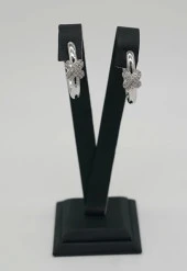 Zirkon Taşlı Düğüm Desen Gümüş Renk Halka Çelik Küpe - 1