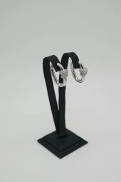 Zirkon Taşlı Düğüm Desen Gümüş Renk Halka Çelik Küpe - 2