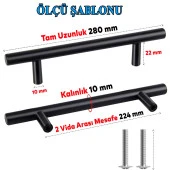 Mobilya Mutfak Çekmece Dolap Kapak Kulpu Kulbu 224 mm Mat Siyah Metal Kulp thumbnail 2
