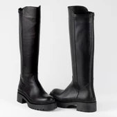 Kadın Hakiki Deri Geniş Konçlu Streç Çizme thumbnail 4