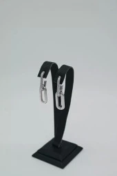 Zirkon Taşlı Zincir Model Gümüş Renk Çelik Küpe - 2