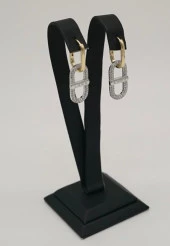 Zirkon Taşlı Zincir Model Gümüş Renk Şans Çelik Küpe - 1