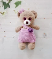 Lila Tulumlu Sevimli Ayıcık Amigurumi Organik Oyuncak - 1