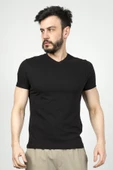 Cazador V.Yaka  K.Kol Basic Erkek T-şhirt 4619 Siyah - 1