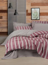 Cotton Box Ribbed Çift Kişilik Nevresim Takımı Bande Bordo thumbnail 1