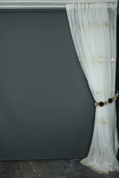 BRODE TAÇ KIRIK BEYAZ RENK TEK KANAT Hazır dikilmiş Pileli Fon Perde 300*260 cm thumbnail 6