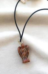 Kolye Melek Doğal Taş Mavi Goldstone El İşi Tel Sarma Tasarım Çakra Charm Takı Kadın Kız Örgü - 2