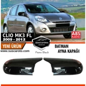 Renault Clio 3 FL 2009-2012 Makyajlı Kasa Uyumlu Batman Yarasa Ayna Kapağı Piano Black ABS Plastik thumbnail 1