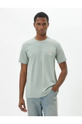 Slogan Baskılı Tişört Slim Fit Bisiklet Yaka Kısa Kollu Pamuklu thumbnail 3